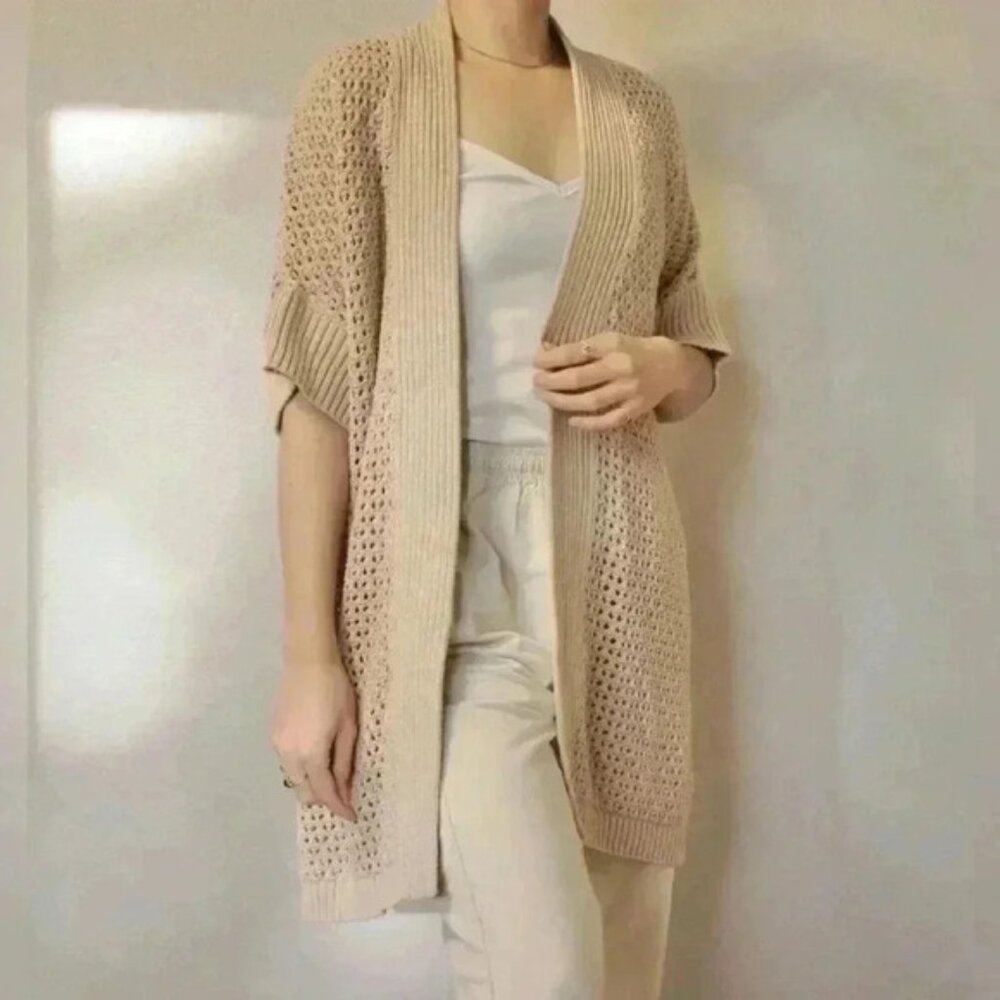 Lauren Conrad Cardigan Sweater Size Medium Open Front Tan waist Tie Knit
